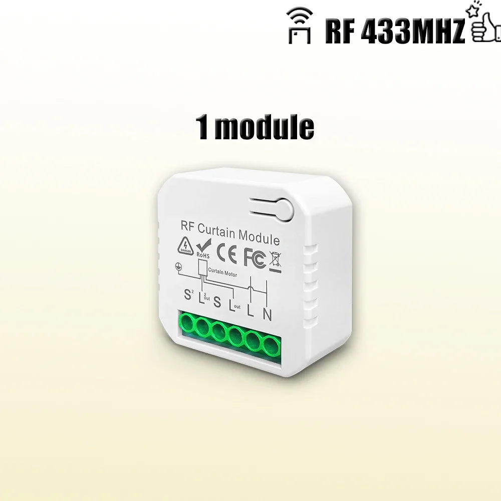 433 MHz RF Curtain Switch Module AC 220V 10A Shutter Controllers with Wireless Remote for Motorized Roller Shutter Blinds Motor