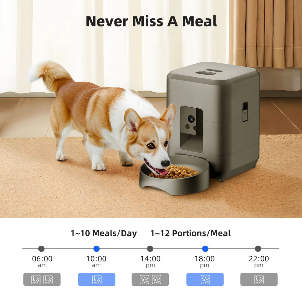 2L Smart Pet Feeder Cat Automatic Pet Feeder Wi-Fi & 1080P HD Camera APP Control for Remote Feeding Dog & Cat Food Dispenser