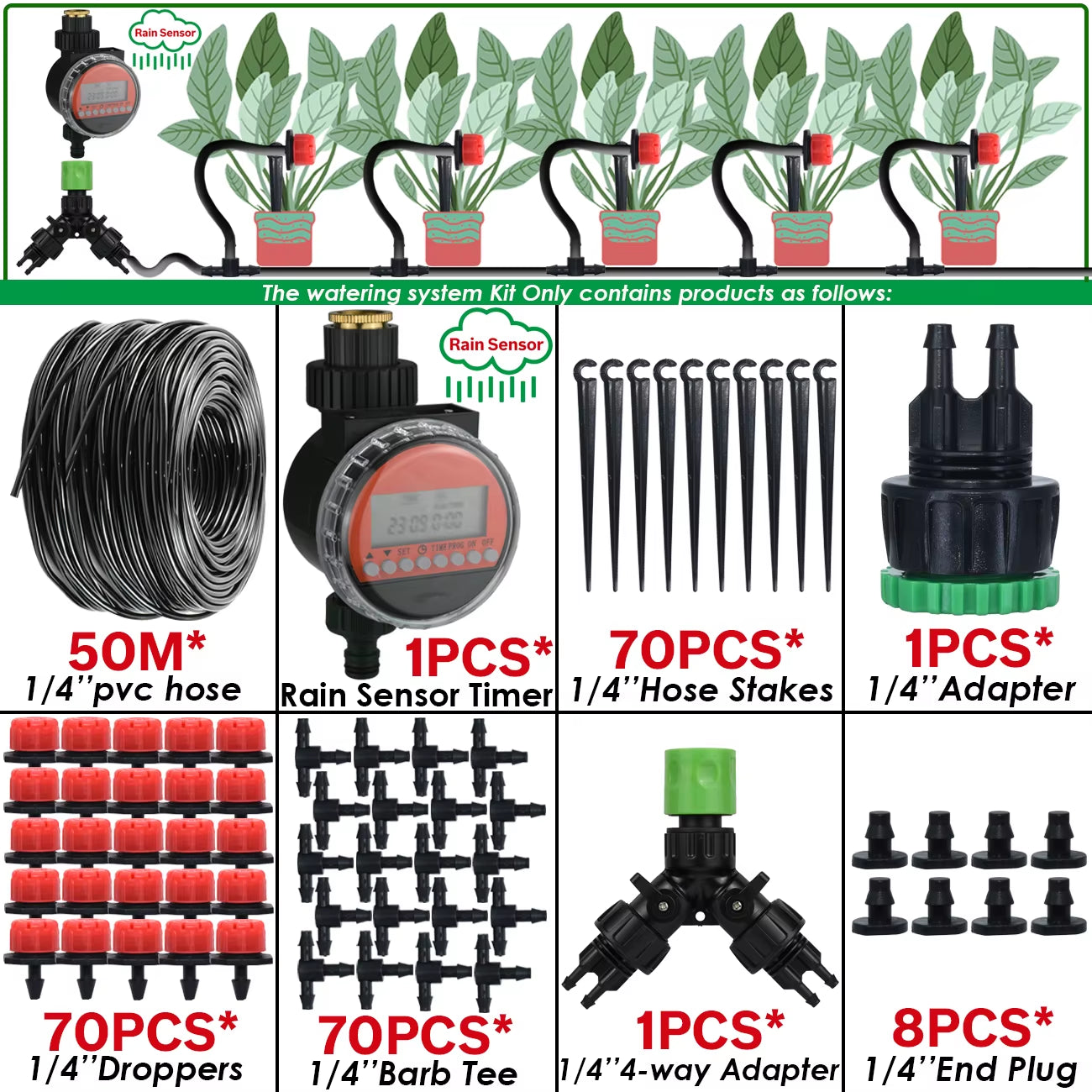 5-50M Garden Automatic Watering System Kit Wifi 4/7Mm Micro Drip Irrigation Dropper DIY for Potted Plants Lawn Greenhouse