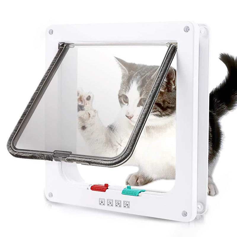Smart Pet Door with 4 Way Locking Security Lock ABS Plastic Controllable Switch Direction Cat Dogs Flap Doors Dog Supplies