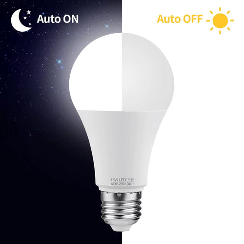 15W LED Dusk to Dawn Night Light Bulb with Light Sensor Smart Lamp Auto Switch ON/OFF Garden Lighting Decoration 110V/220V
