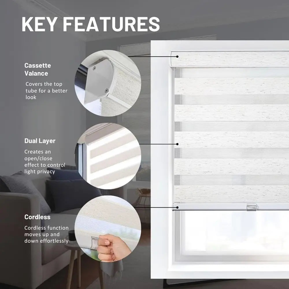 Natural 46x72 Window Roller Shades for Home, Basic Zebra Blinds