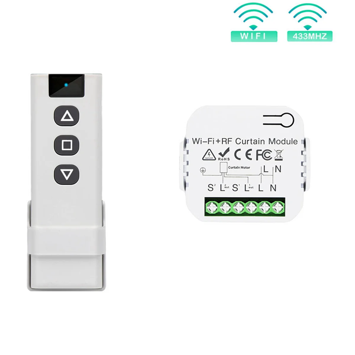 HLZS-4X Tuya Smart Life Wifi 433Mhz Blind Curtain Switch With RF Remote For Electric Roller Shutter Control, 1RC 1RE