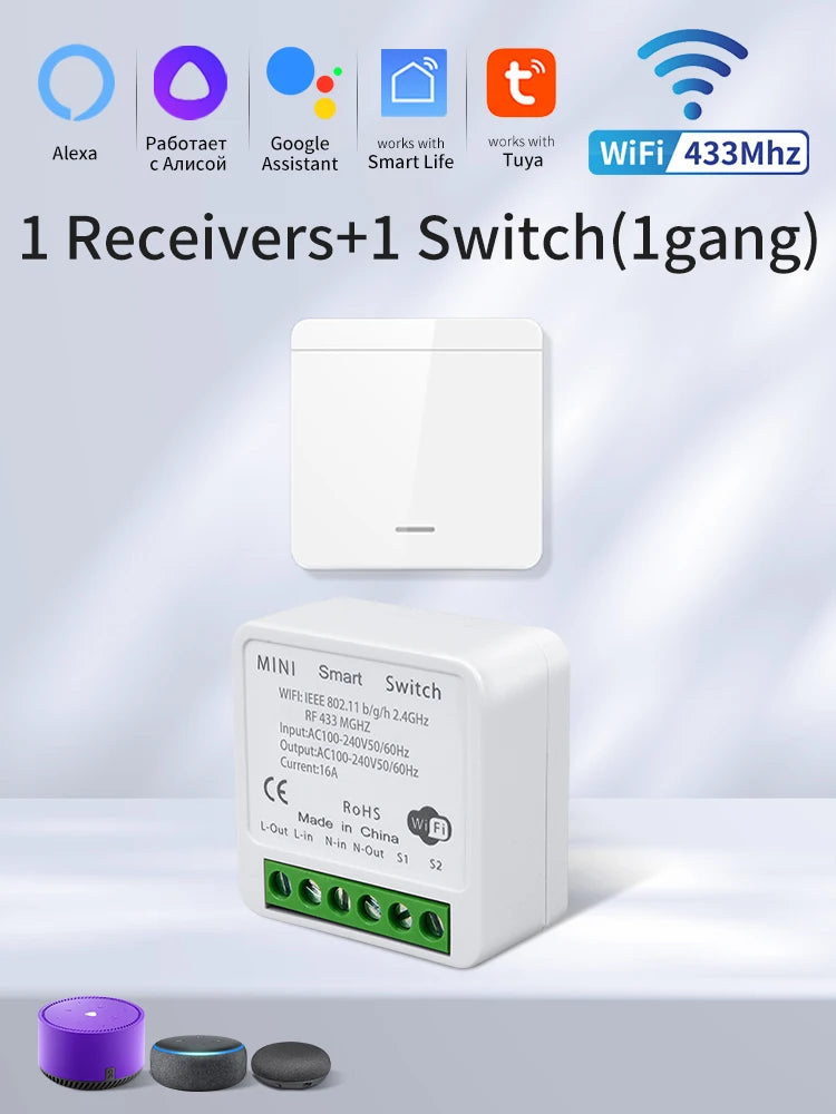 Tuya Smart WiFi Switch RF 433MHz Wireless Light Switch 1/2/3Gang Wall Switch Smart Life APP Voice Control With Alexa Google Home