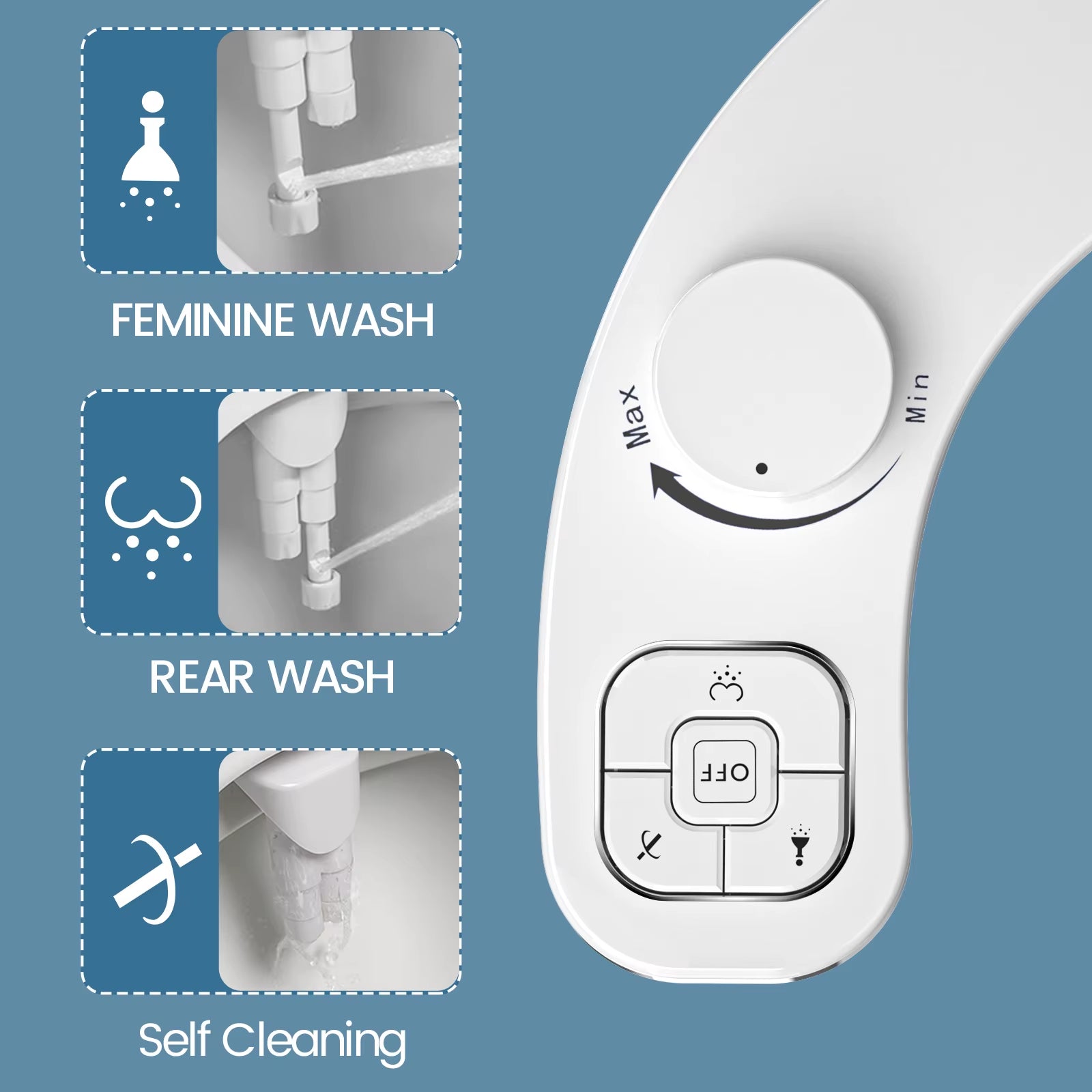 Non-Electric Bidet - Self Cleaning Dual Nozzle (Frontal and Rear Wash) Water Bidet Toilet Seat Attachment