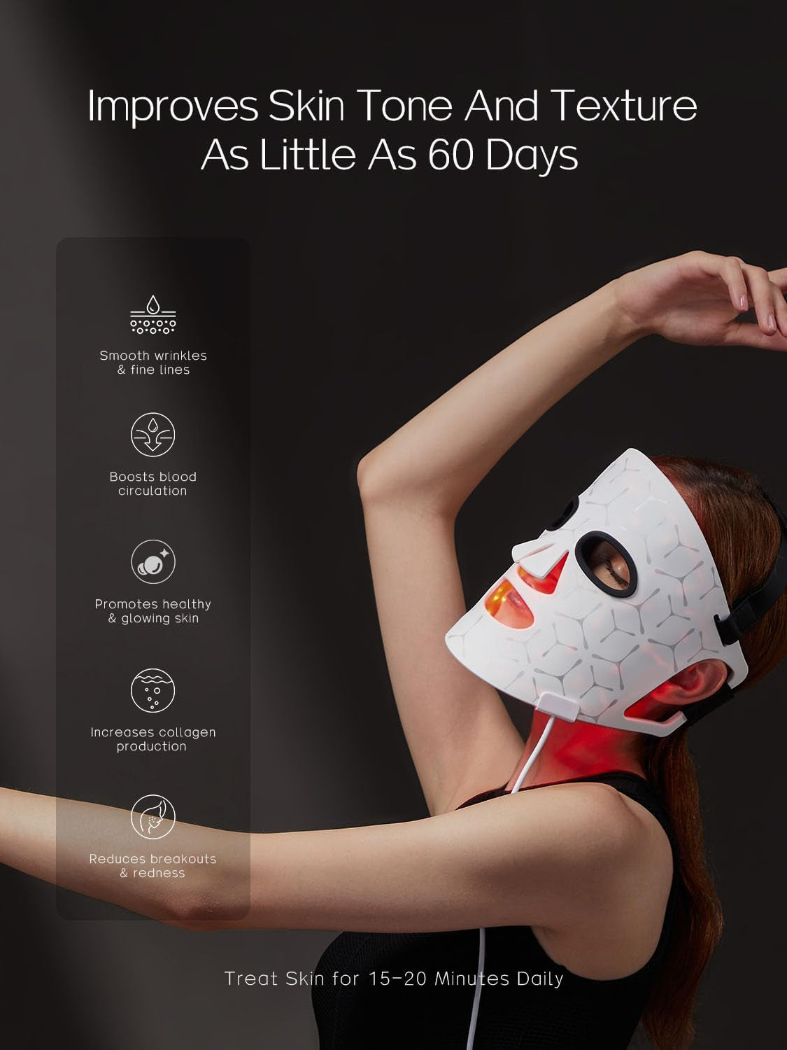 Kingdo 4-Colors LED Face Mask with 100 Leds - near Infrared, Blue & Red Light Therapy for Face, LED Face Mask Light Therapy Device Tool Beauty Skin Care(White)