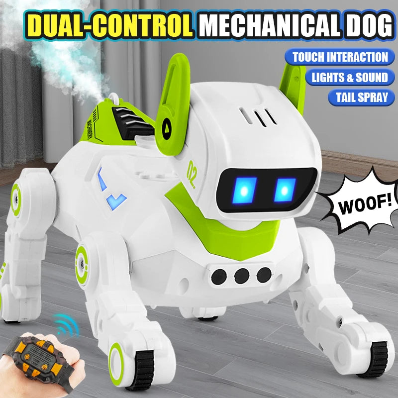 Intelligent Robot 2.4G RC Smart Programming Stunt Dog Watch Dual Control Interactive Toys With Cool Spray Toy for Boys Kids Gift