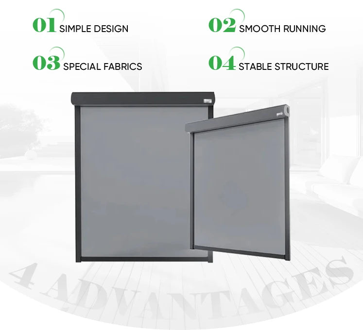 Motorized Windproof Waterproof Blinds Zip Screen Roller Blinds Zip Track Outdoor Glass Fiber Fabric for Garden