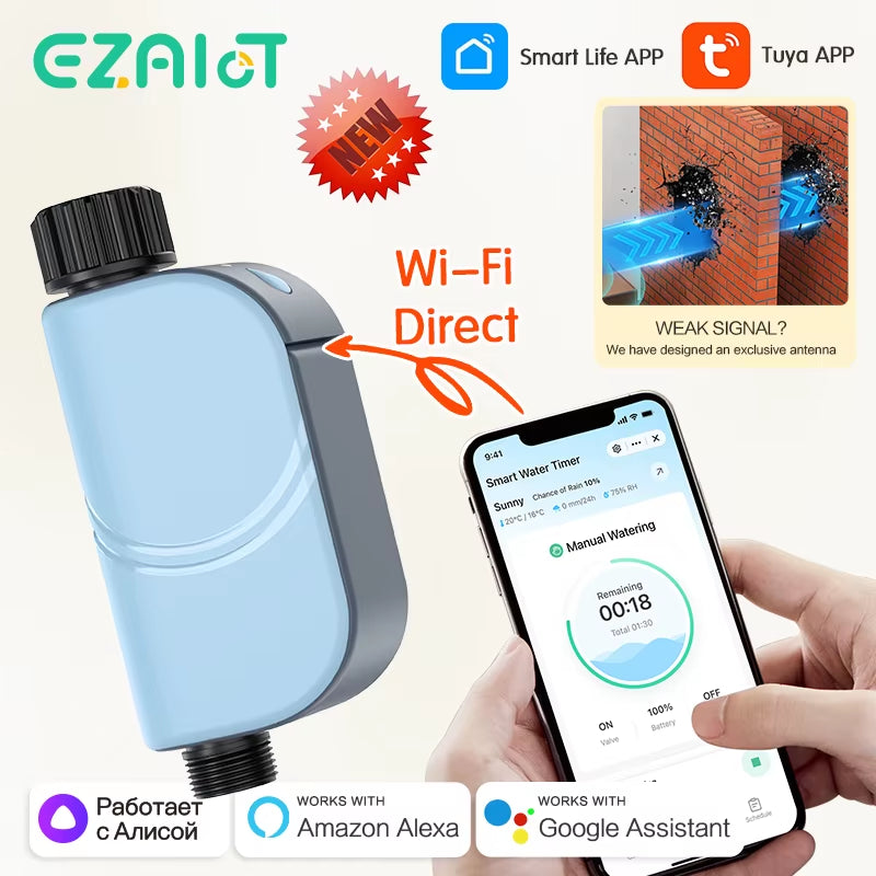 Tuya WIFI Smart Garden Watering Timer Valve Home Outdoor Irrigation Remote Automatic Garden Watering Control Tool Alexa Google