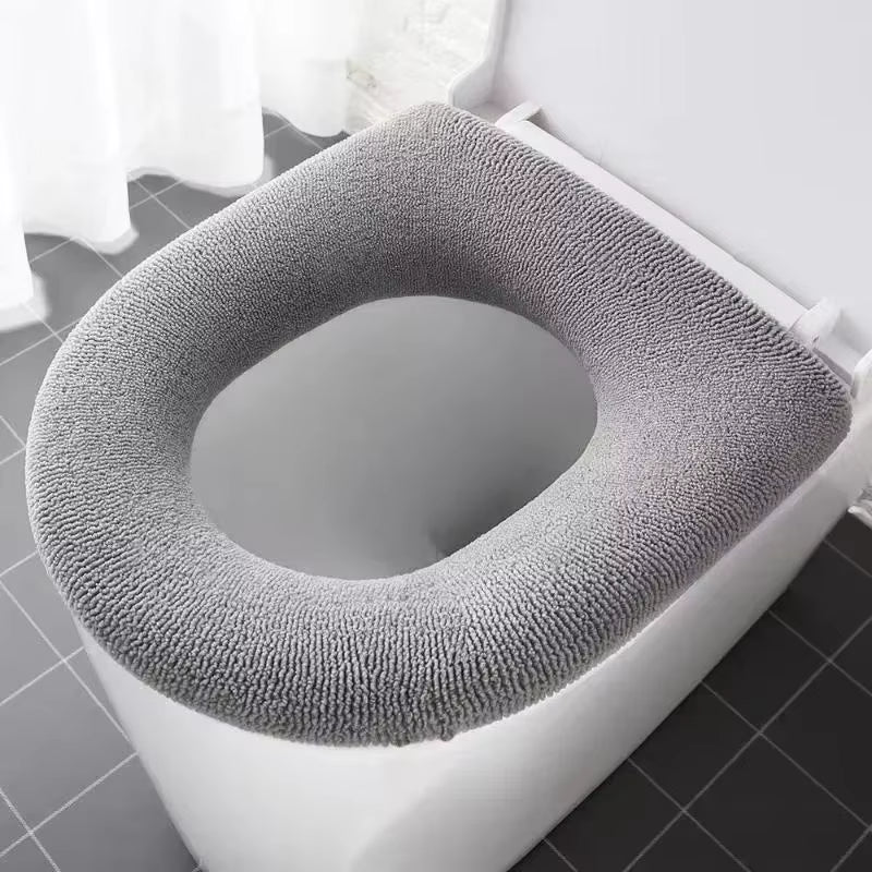 Winter Warm Toilet Seat Cover Closestool Mat Washable O-Shape Pad Bathroom Accessories Knitting Pure Color Soft Bidet Cover