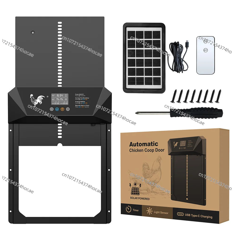 Upgrade large-size solar chicken coop door multi-mode light-sensitive anti-pinch smart poultry pet metal door