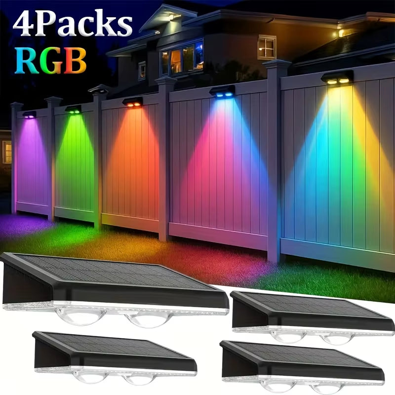 4/2 Packs Solar Fence Decorative Lights RGB Outdoor Smart Lighting for Christmas Halloween Shopping Malls Garages Stairs Garden