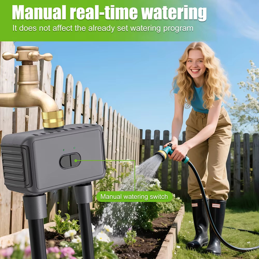 Tuya Smart Garden Watering Timers Dual Hose Garden Irrigation Watering System Sprinkler Programmer Water Valve Support Alexa