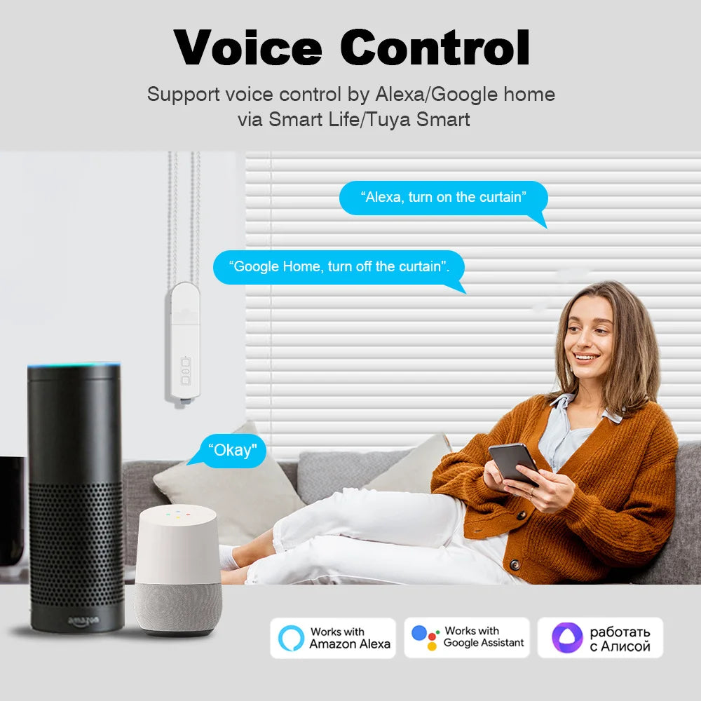 Tuya WiFi Smart DIY Roller Shade Blinds Motor Pull Bead Motorized Chain Blind System support For Alexa Google Home Voice Control