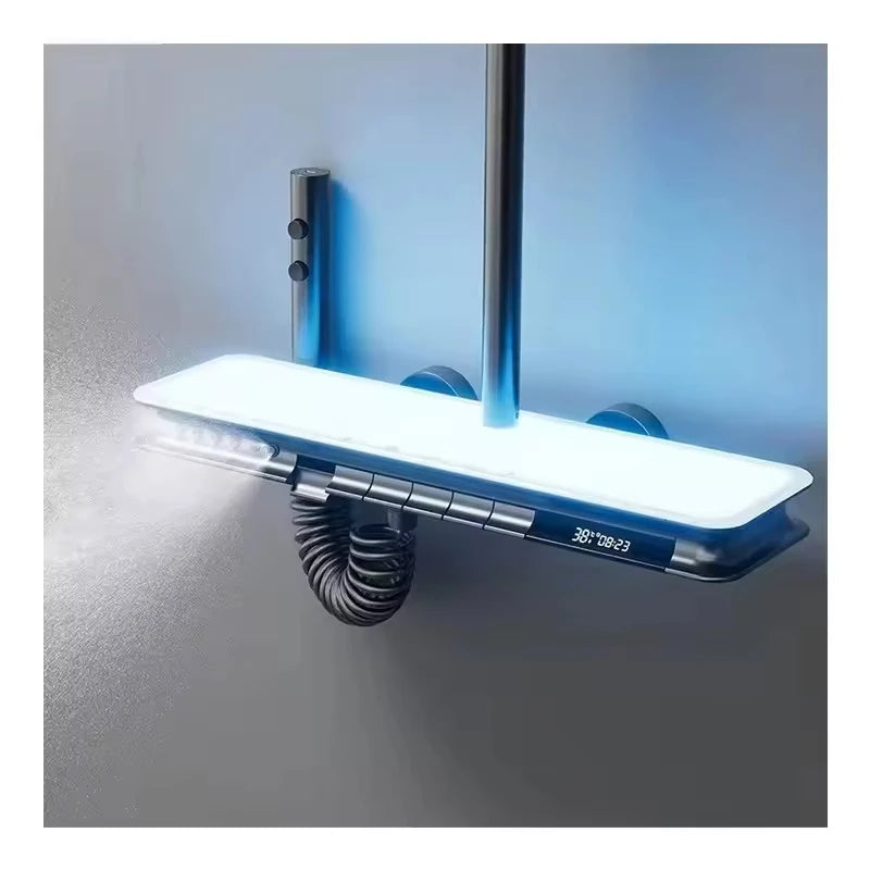 Smart LED Digital Screen Four-Function Brass Shower Set Polished Square Shower Head Ceramic Rain Waist Back SPA Apartment