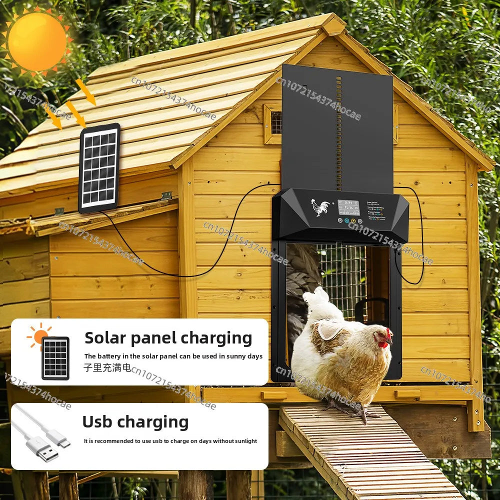 Upgrade large-size solar chicken coop door multi-mode light-sensitive anti-pinch smart poultry pet metal door