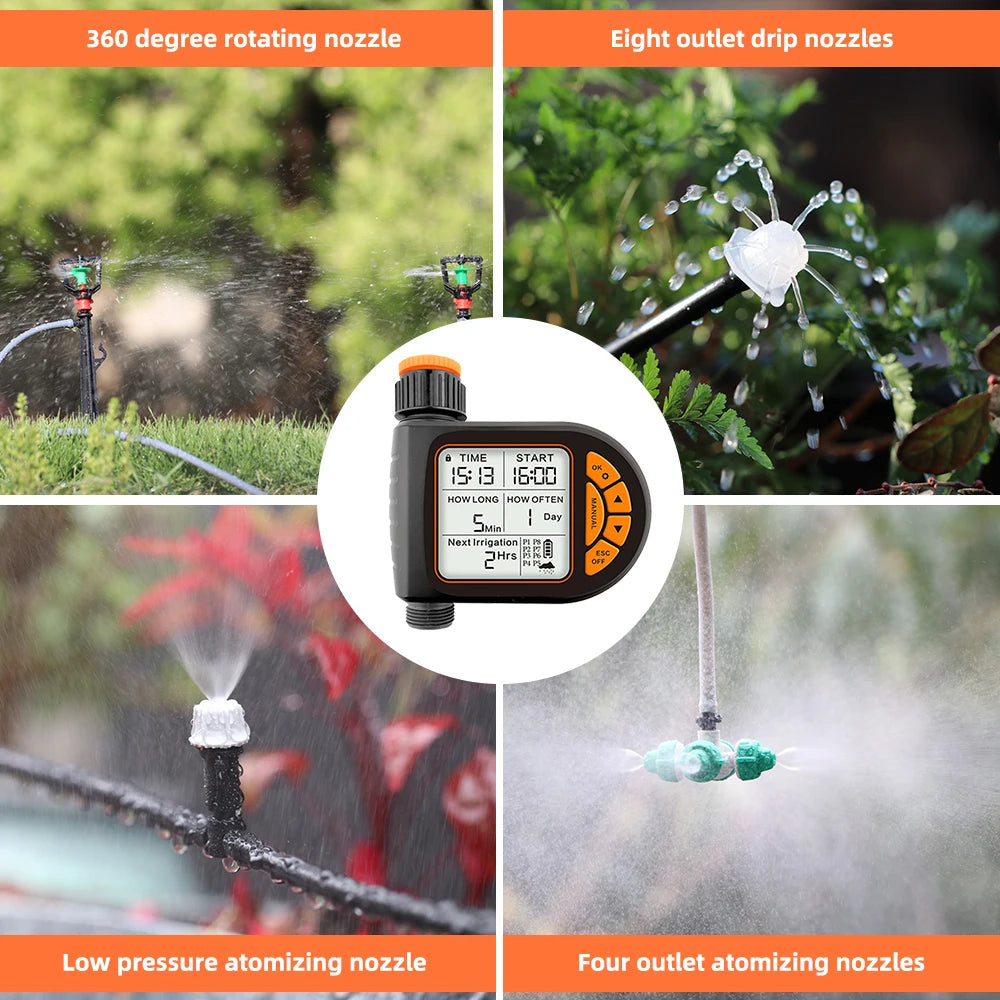 20M Smart Garden Timer Irrigation Set IPX5 Waterproof LCD Automatic Watering Controller Set with Rain Sensor for Farms