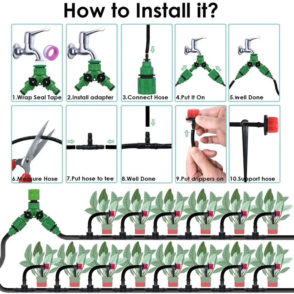 5-50M Smart Garden Automatic Watering System Kit 4/7Mm Micro Drip Irrigation Dropper DIY for Potted Plants Lawn Greenhouse