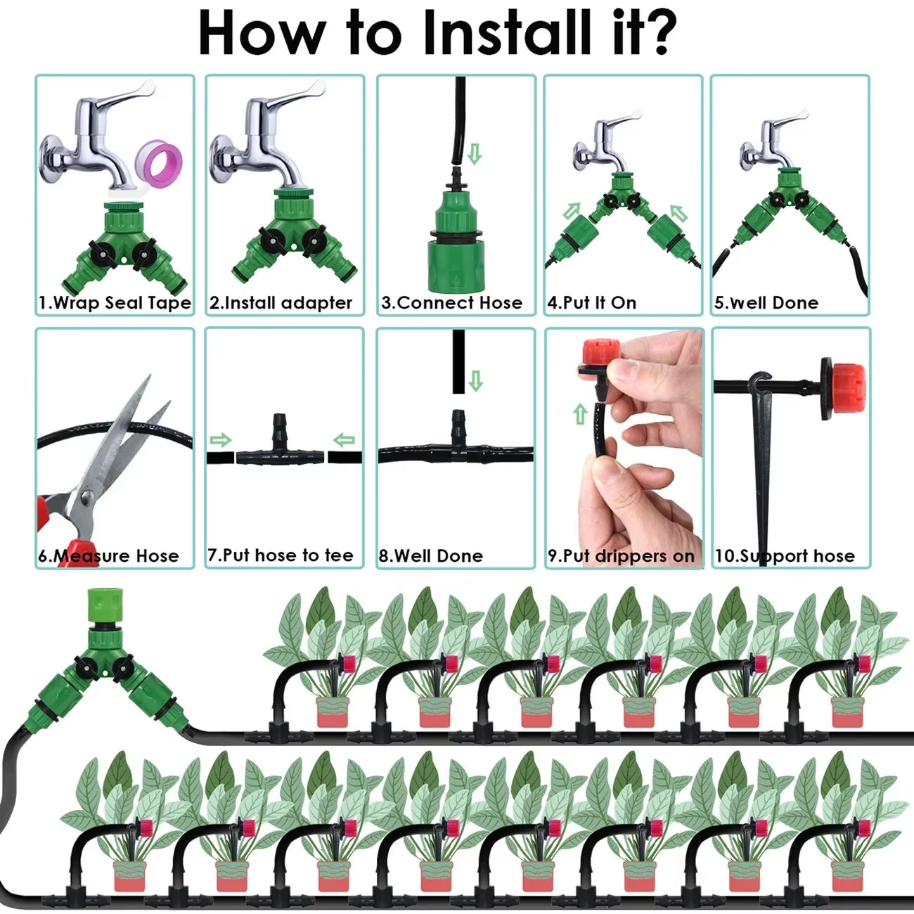 5-50M Smart Garden Automatic Watering System Kit 4/7Mm Micro Drip Irrigation Dropper DIY for Potted Plants Lawn Greenhouse
