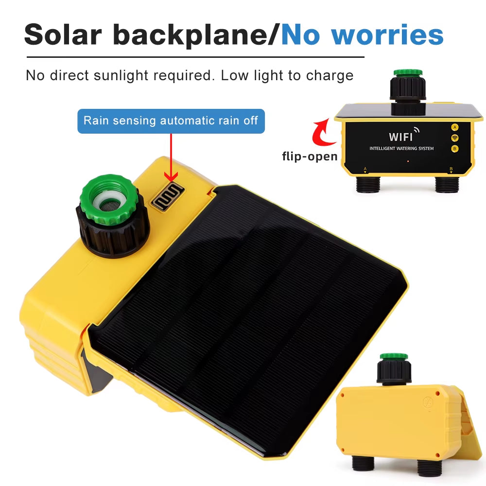 Smart Wifi Irrigation Watering Timer LCD Display Solar Irrigation Controller 1/2 Zone Automatic Watering System for Garden Lawn