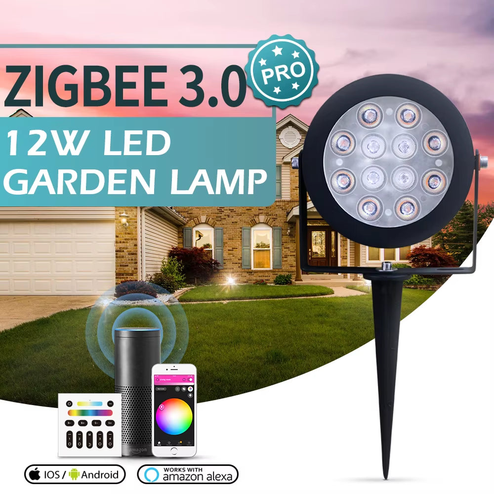 Zigbee 3.0 12W RGB CCT Garden Light Space/Park/Road/Decoration Smart Outdoor Light Lamp IP65 Waterproof Amazon Echo Control