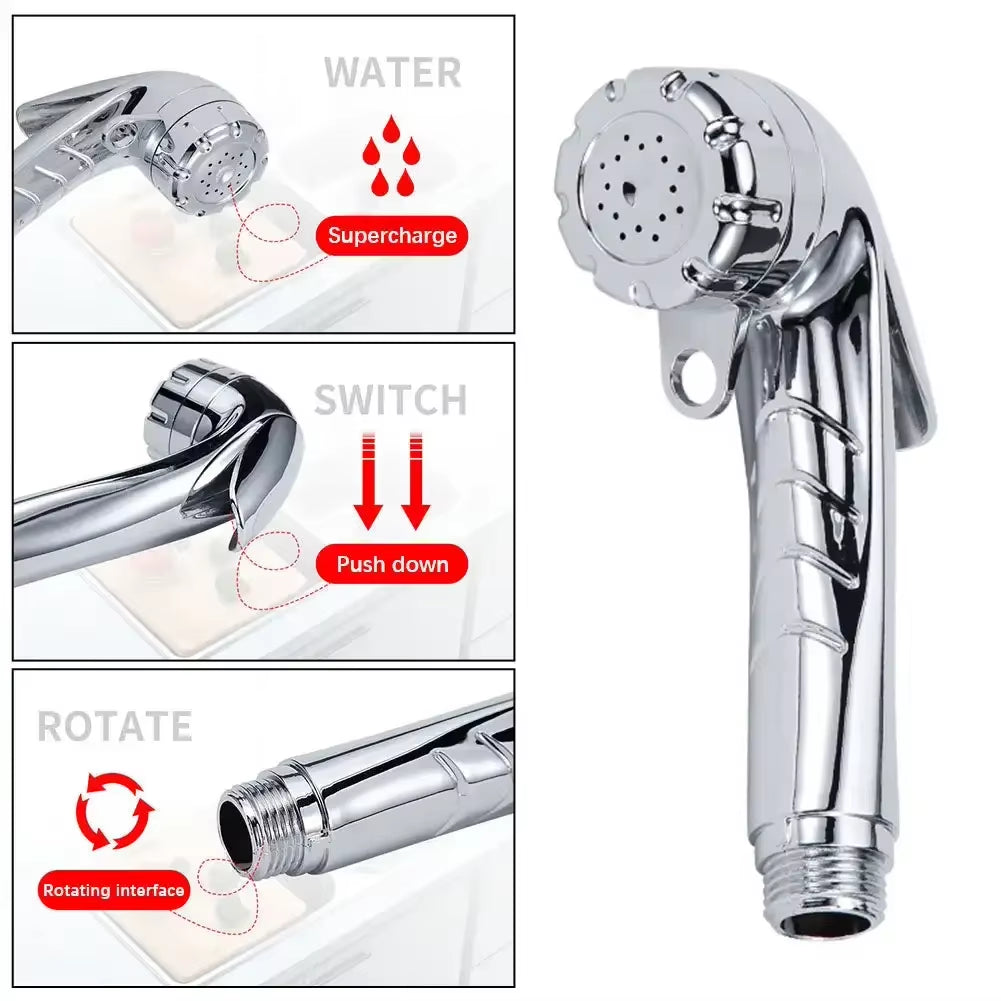 Chrome-Colored Shower Head 1/2 with Start / Stop Button Bidet Shower Toilet Small Nozzle Bathroom Kitchen Faucet Tap