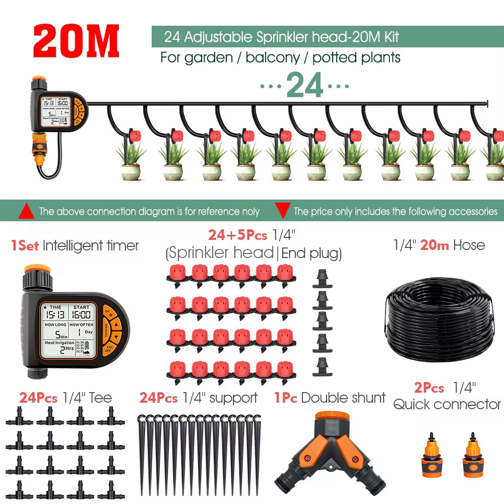 20M Smart Garden Timer Irrigation Set IPX5 Waterproof LCD Automatic Watering Controller Set with Rain Sensor for Farms