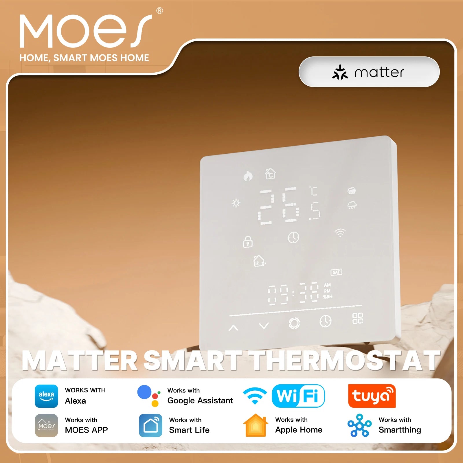 MOES Tuya Matter WiFi Smart Thermostat - Alexa/Google/Apple Home & SmartThings, Boiler & Electric Heating Control, Energy Saving