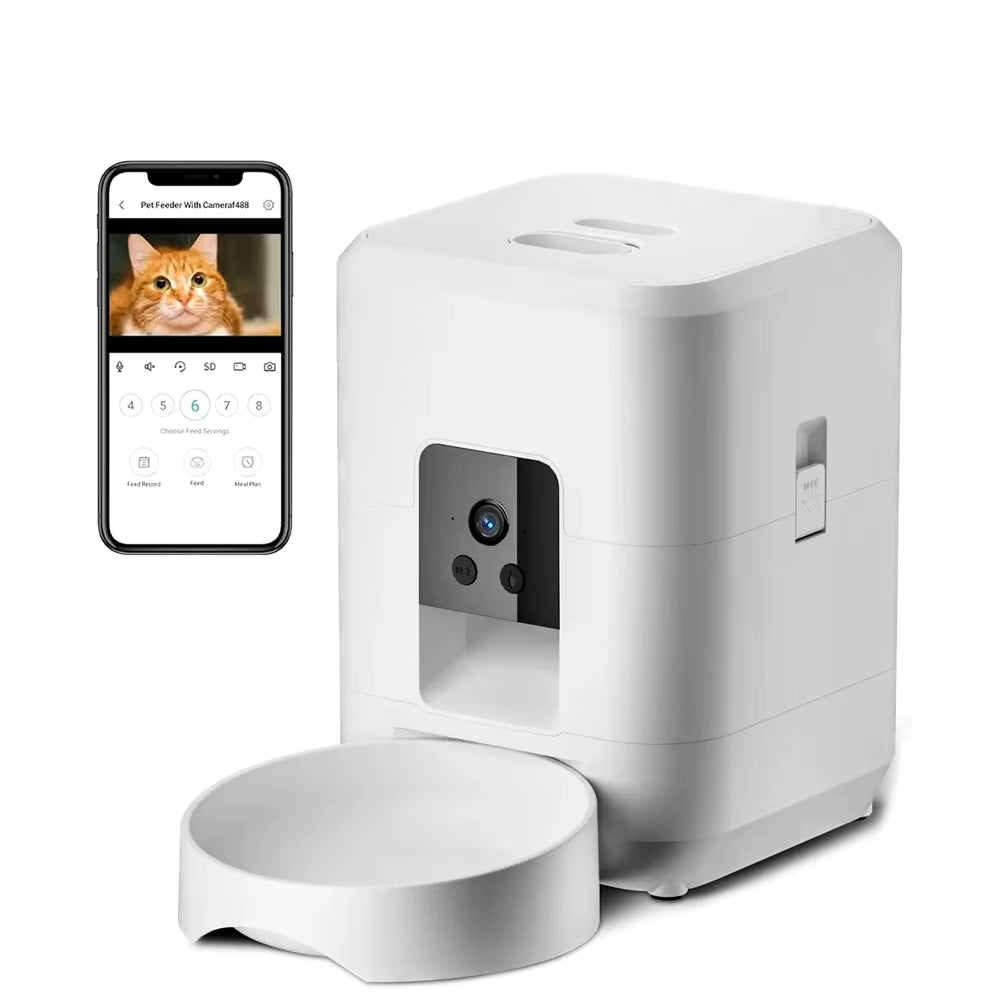 2L Smart Pet Feeder Cat Automatic Pet Feeder Wi-Fi & 1080P HD Camera APP Control for Remote Feeding Dog & Cat Food Dispenser