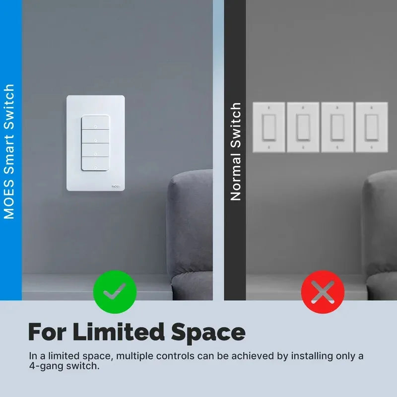 MOES WiFi Matter Switch Smart Tuya Light Button Neutral Wire Required App Control Grounding Design Alexa Google Home Apple Home