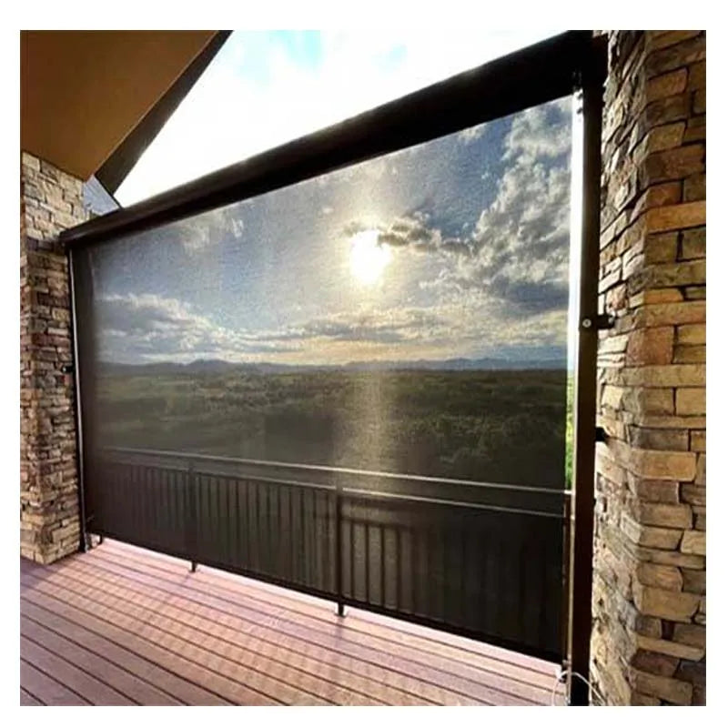 Automatic Smart Remote Control Ziptrack Windproof and Waterproof Outdoor Roller Blinds Outdoor Heavy Duty Blinds