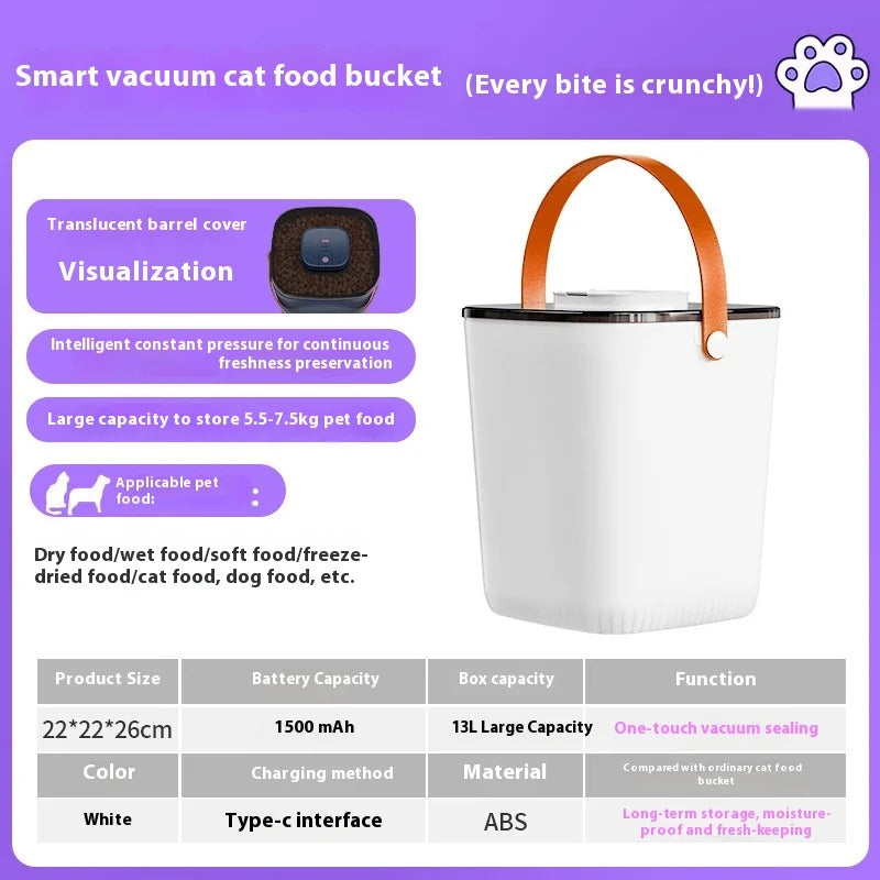 Smart Electric Pet Food Container Vacuum Seal Moisture Proof Large Capacity Light Shield Visible Window Long Battery Life