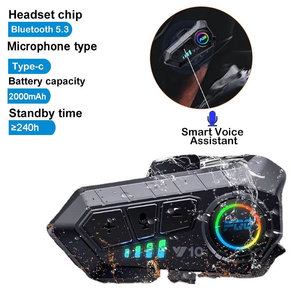 Bluetooth 5.3 Motorcycle Helmet Headset - Wireless Hands-Free Calling and MP3 Music Player with Waterproof Design