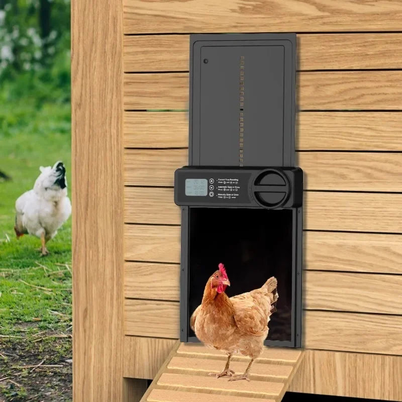 IPX3 Waterproof Pet Door, Aluminum Alloy Smart Timer Auto-Lift Chicken Coop Gate for Pigeons
