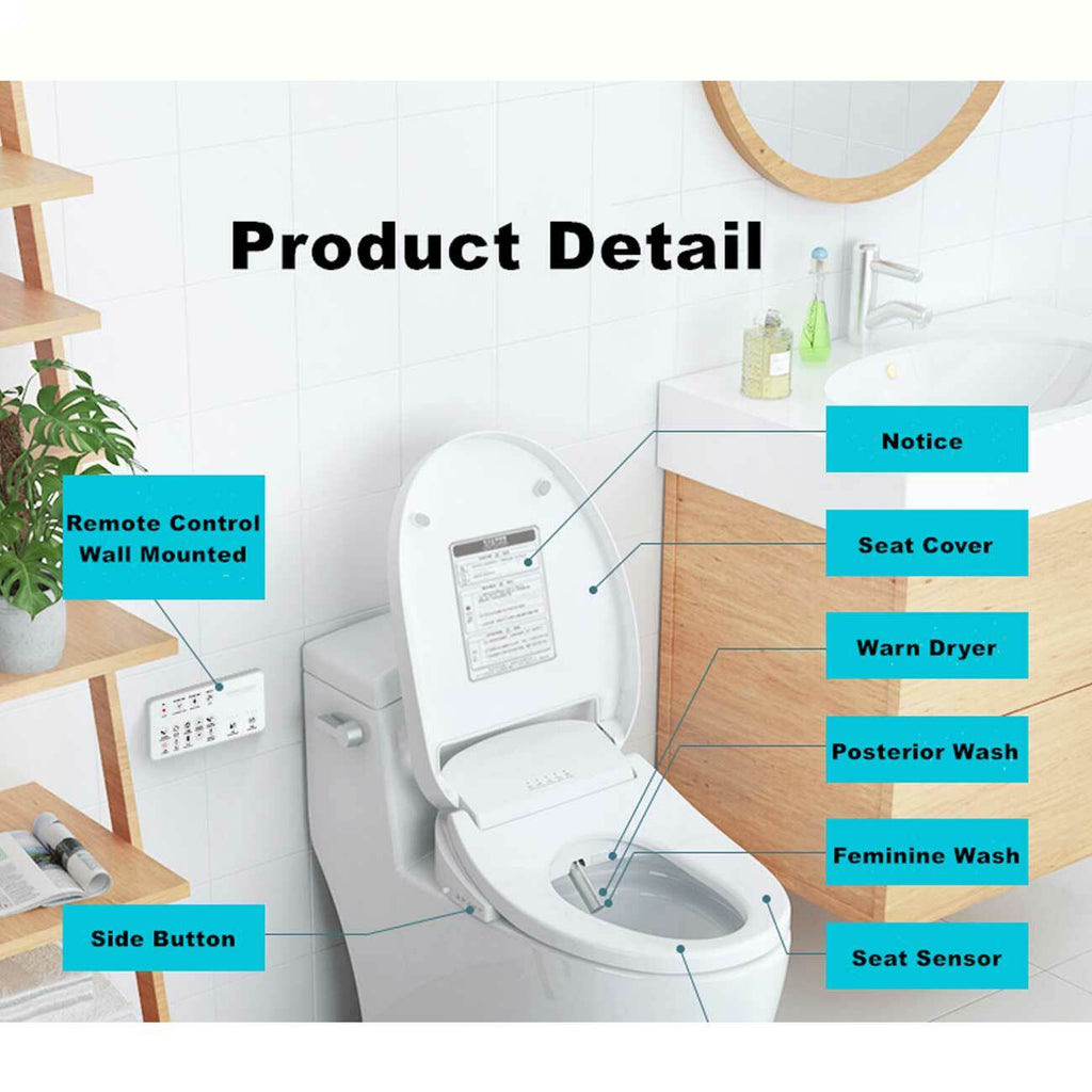 Smart Toilet Seat Bidet Electric Washlet Cover Remote Control Heated Water Clean