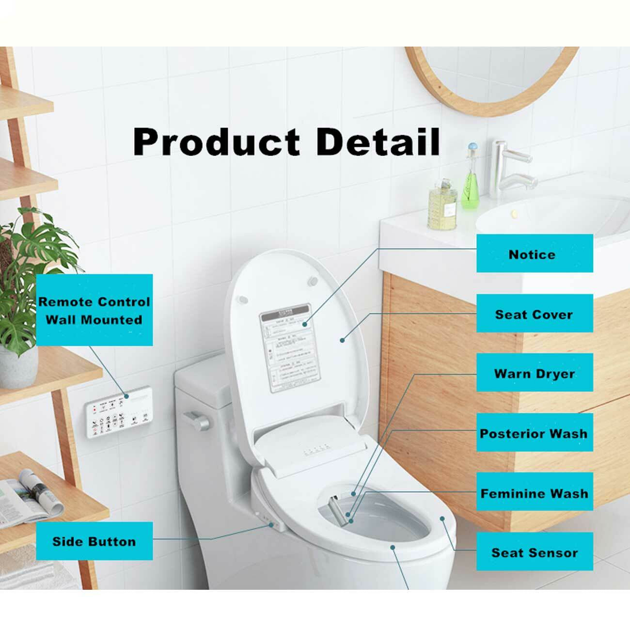 Smart Toilet Seat Bidet Electric Washlet Cover Remote Control Heated Water Clean