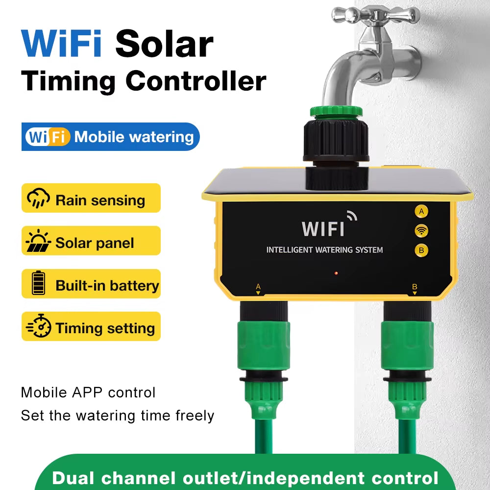 Smart Wifi Irrigation Watering Timer LCD Display Solar Irrigation Controller 1/2 Zone Automatic Watering System for Garden Lawn