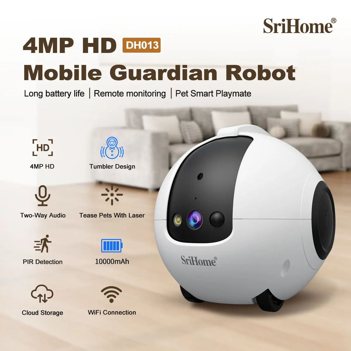 4MP HD App Remote Monitoring Camera Laser Teasing AI Intelligent Automatic Pet Interactive Companion Robot Cat and Dog Toy