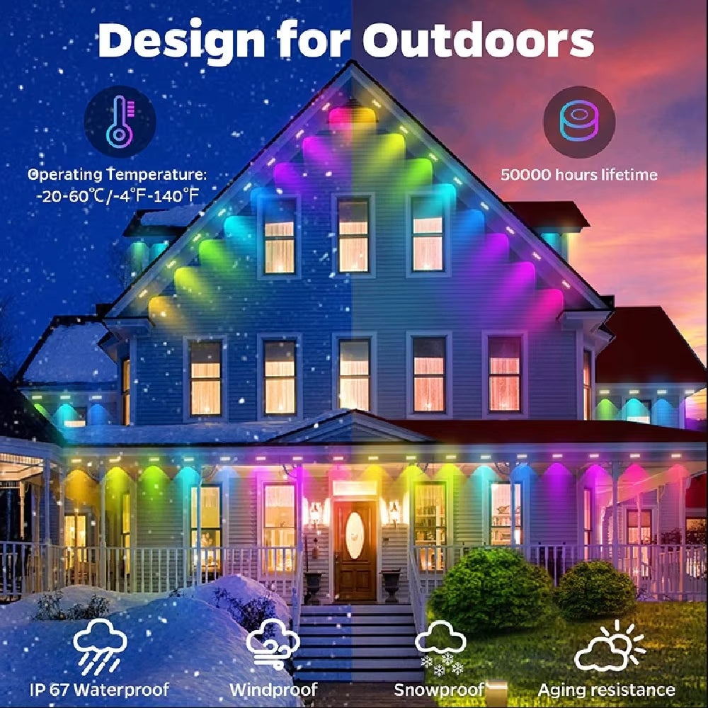 15M/30M/45M/60M RGBIC Smart Eaves Light with App/Remote Control IP67 Waterproof Outdoor String Lights House Roof Garden Lighting
