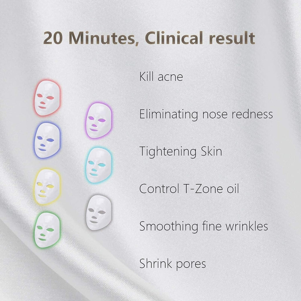 Led Face Mask Light 7 Led Light Therapy Facial Skin Care Mask - Blue & Red Light Treatment Acne Photon Mask - PDT Technology for Acne Reduction