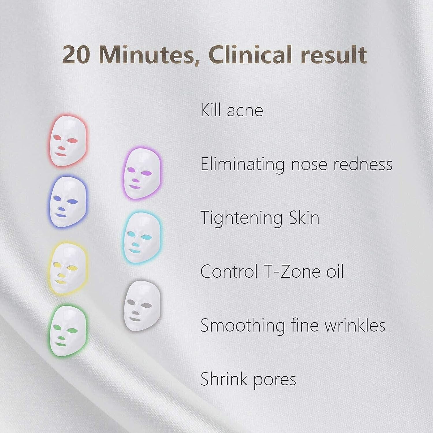 Led Face Mask Light 7 Led Light Therapy Facial Skin Care Mask - Blue & Red Light Treatment Acne Photon Mask - PDT Technology for Acne Reduction