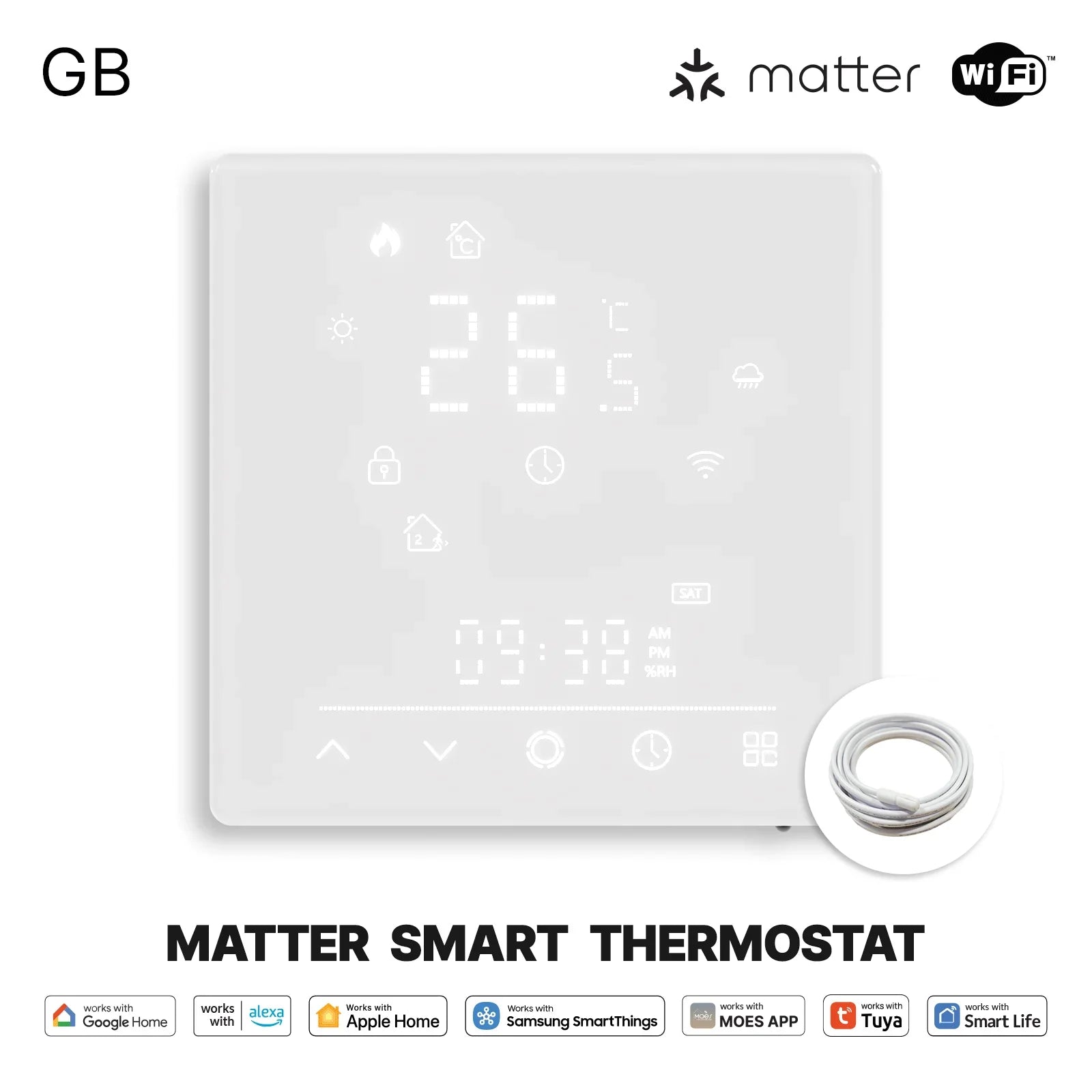 MOES Tuya Matter WiFi Smart Thermostat - Alexa/Google/Apple Home & SmartThings, Boiler & Electric Heating Control, Energy Saving
