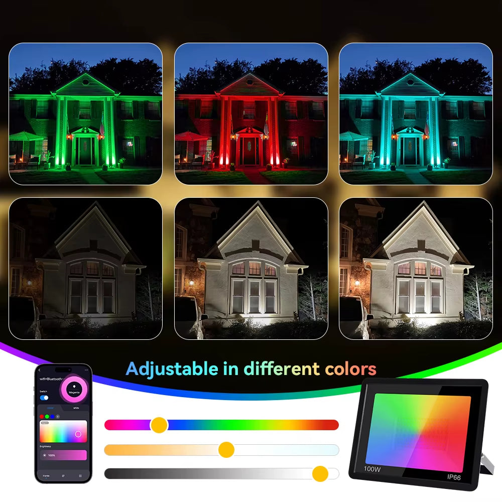 RGB Floolight TUYA Smart Control Floolight RGBCW IP65 Outoor Light 50W 100W Multicolor Spotlights WIFI Connect for Garen Bac