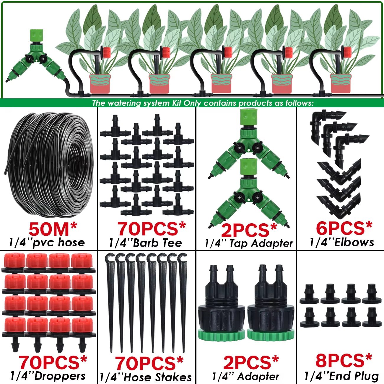 5-50M Smart Garden Automatic Watering System Kit 4/7Mm Micro Drip Irrigation Dropper DIY for Potted Plants Lawn Greenhouse