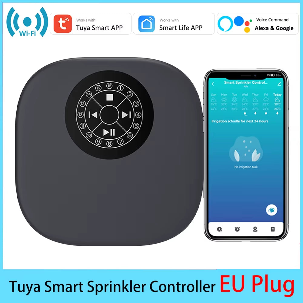 Tuya Smart Home 16 Zone Wifi Watering Timer Irrigation Sprinkler Controller Remote Access Weather Aware Timer Valve Alexa Google