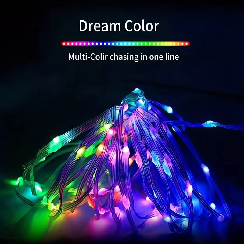 WS2812B LED String Light Smart Bluetooth Remote Control RGBIC Fairy Lamp USB Waterproof for Christmas Tree Lights Home Decor