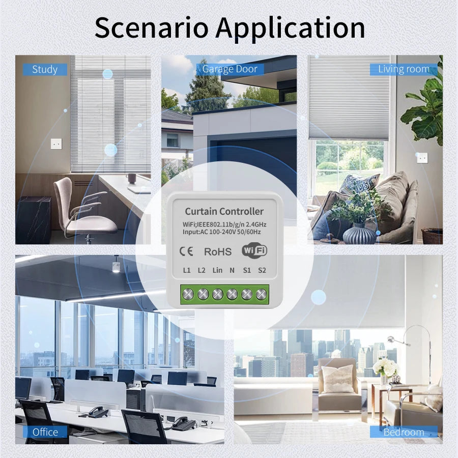 Wifi Smart Curtain Switch Module Tuya Smart Life Alexa Google Roller Blinds Shades Rolling Garage Door Projector AC 100-240V