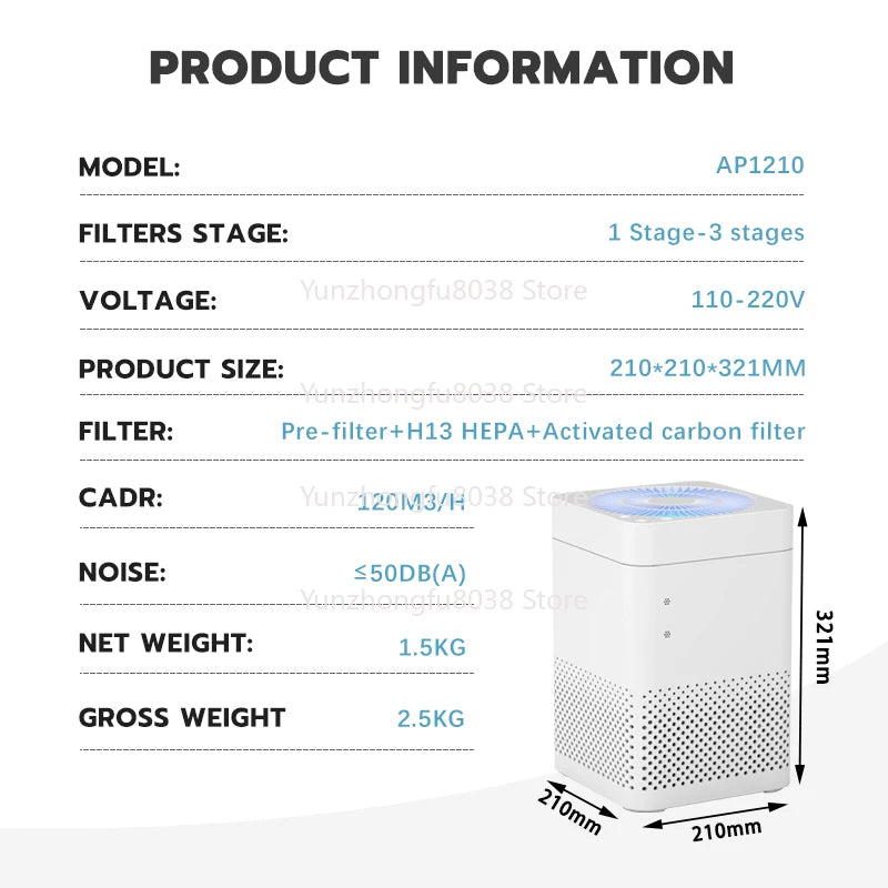 Portable Home Smart Air Purifier Large Room Pet H14 Helps Filter Home Office Electric Air Purifier