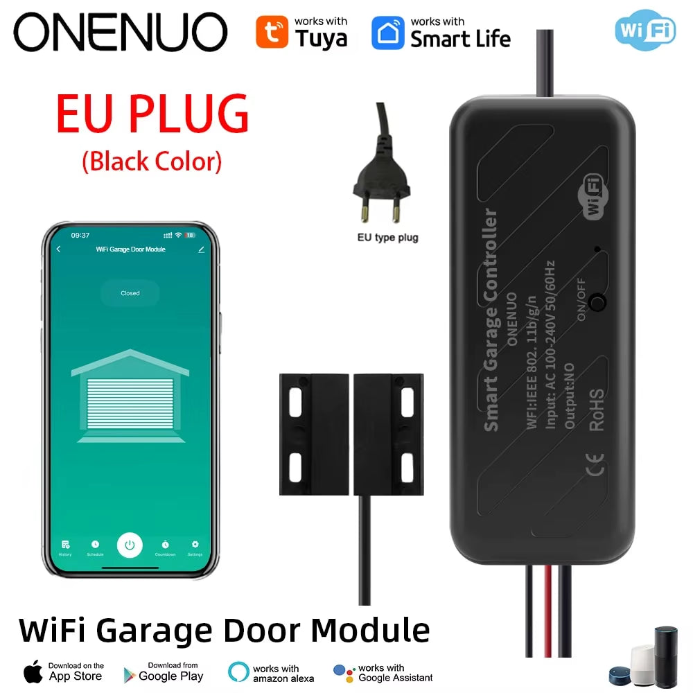 ONENUO Tuya Wifi Smart Garage Door Opener Controller Motorized Door Opener Wireless Remote Works with Voice Control Alexa Google