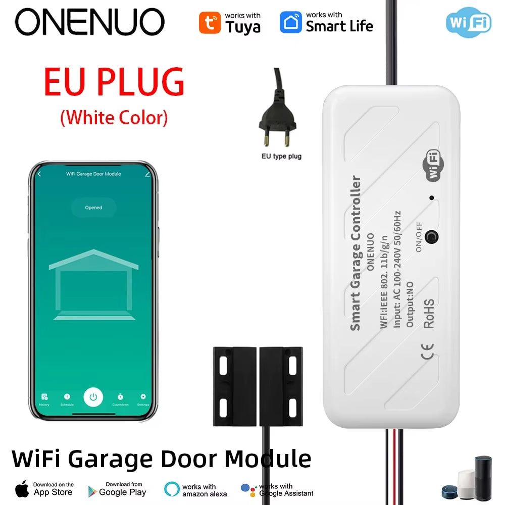 ONENUO Tuya Wifi Smart Garage Door Opener Controller Motorized Door Opener Wireless Remote Works with Voice Control Alexa Google